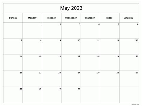 May 2023 Editable Calendar